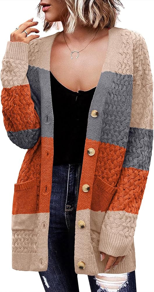 Zeagoo Womens 2025 Long Sleeve Chunky Cable Knit Fall Cardigans Sweaters Button Down Open Front O... | Amazon (US)