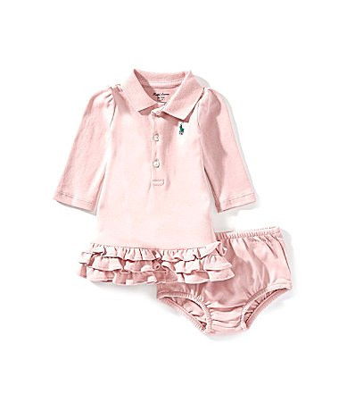 Ralph Lauren Baby Girls Long Sleeve Ruffled Drop-Waist Polo Dress - 9 Months | Dillard's