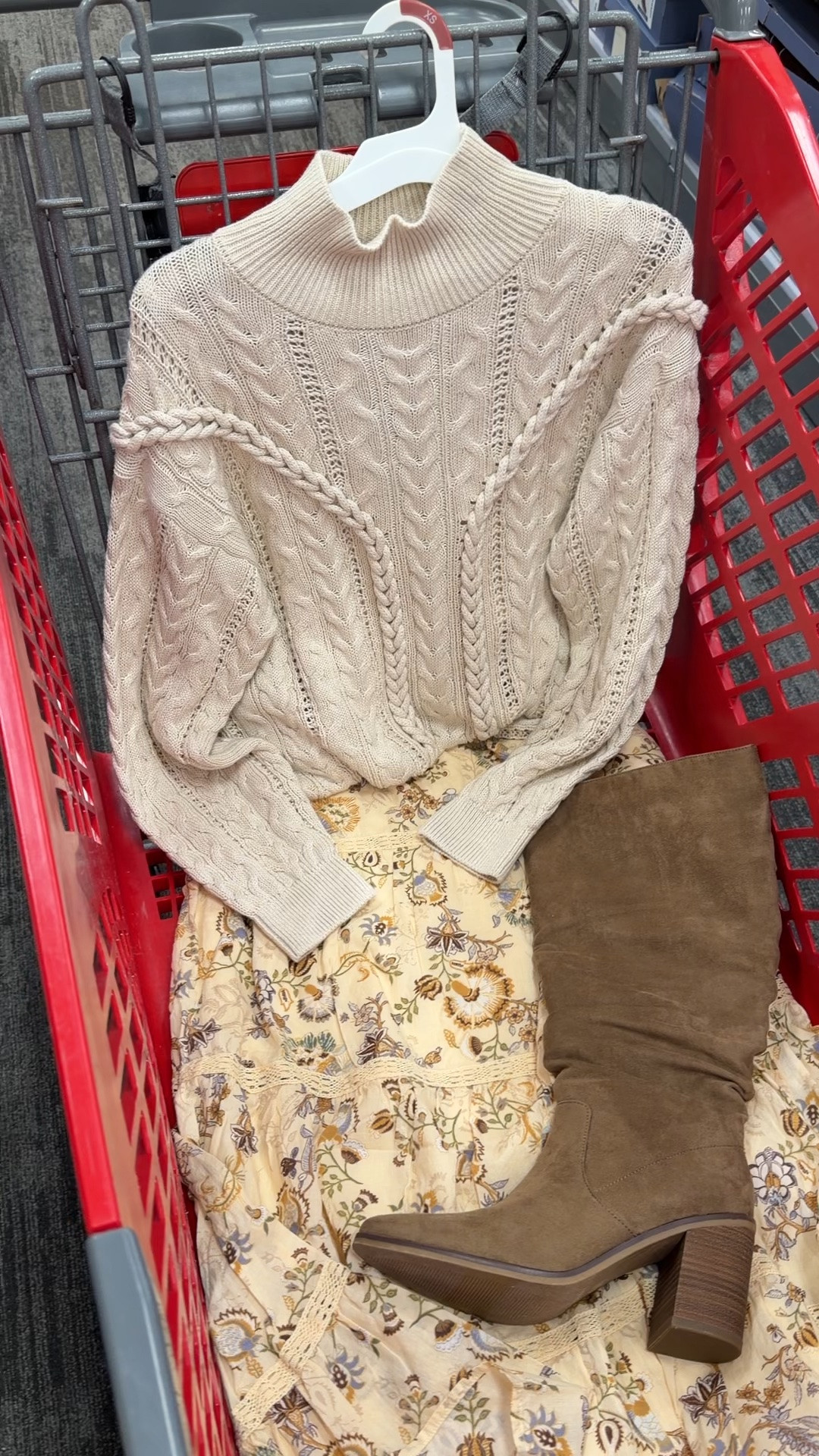 Target fall outfit idea with this beautiful cable knit sweater, paisley maxi skirt and tall boots. Fall family photos, date night, church, work. #targetstyle

#LTKOver40 #LTKootd