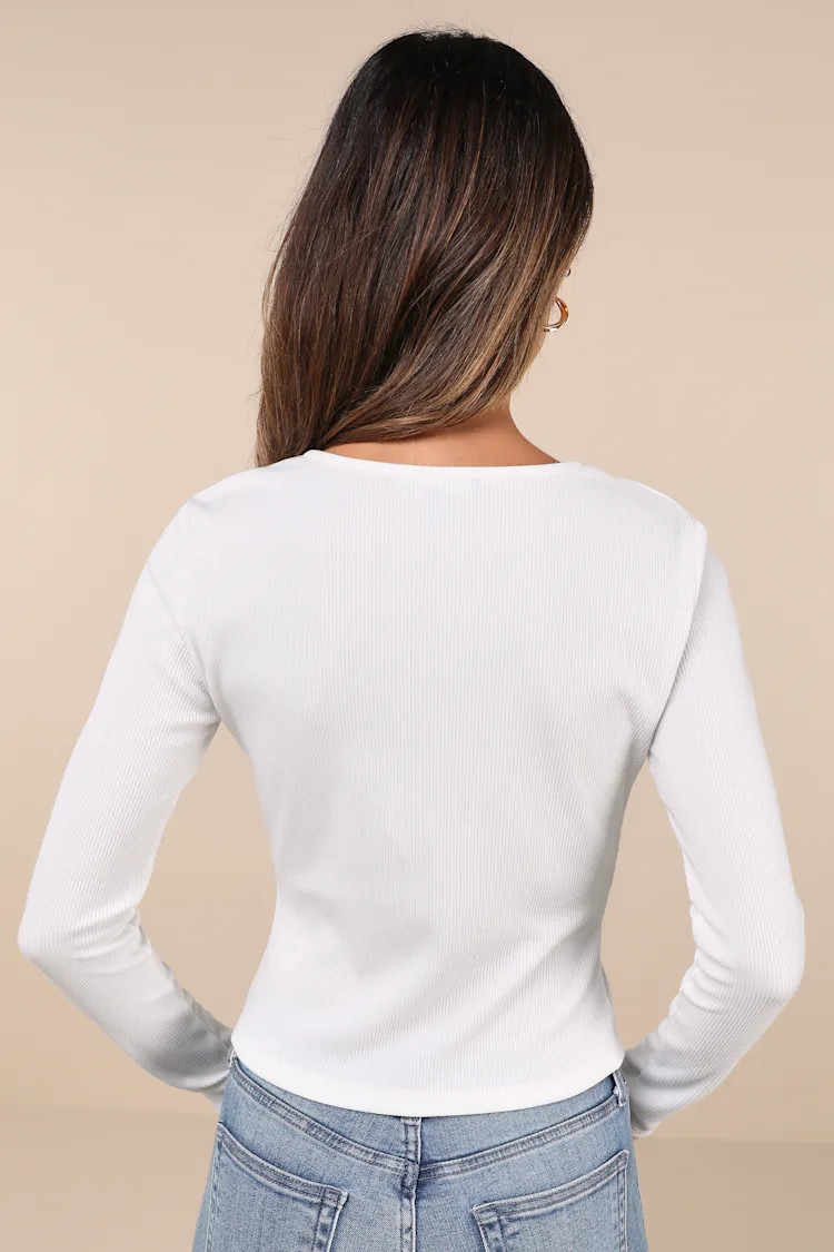 Perfectly Cherished White Knit Lace Long Sleeve Button-Front Top | Lulus