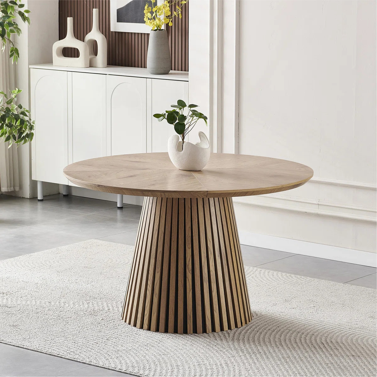 Wood Extendable Dining Table, Modern Oval Kitchen Table With Stylish Dual - Pillar Design, Perfec... | Wayfair North America