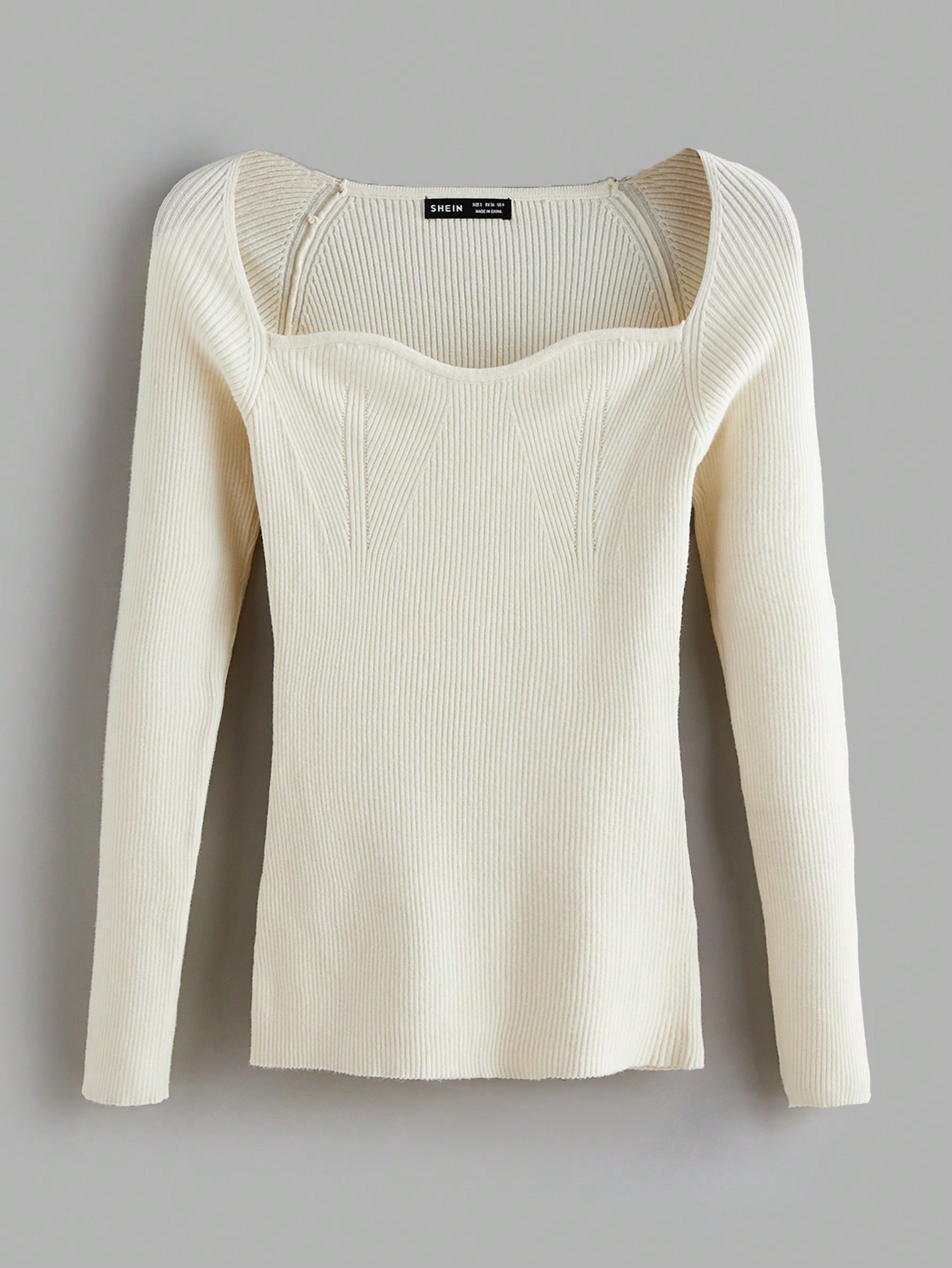SHEIN BASICS Gerippter Strickpullover mit herzförmigem Ausschnitt und Raglanärmeln | SHEIN