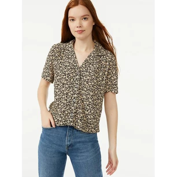 Free Assembly Women's Camp Shirt with Short Sleeves | Walmart (US)