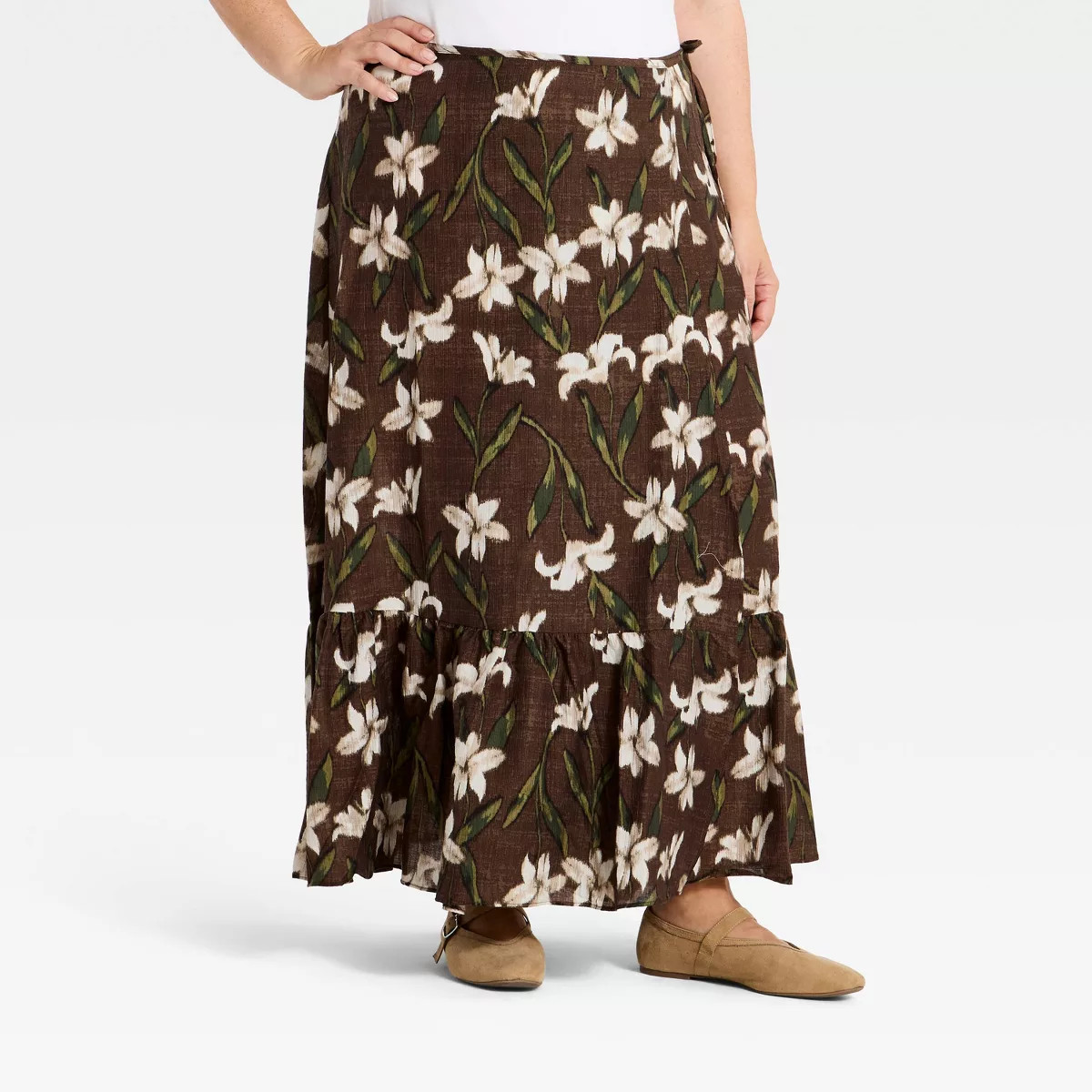 Women's Floral Wrap Maxi Skirt - A New Day™ Brown XXL | Target