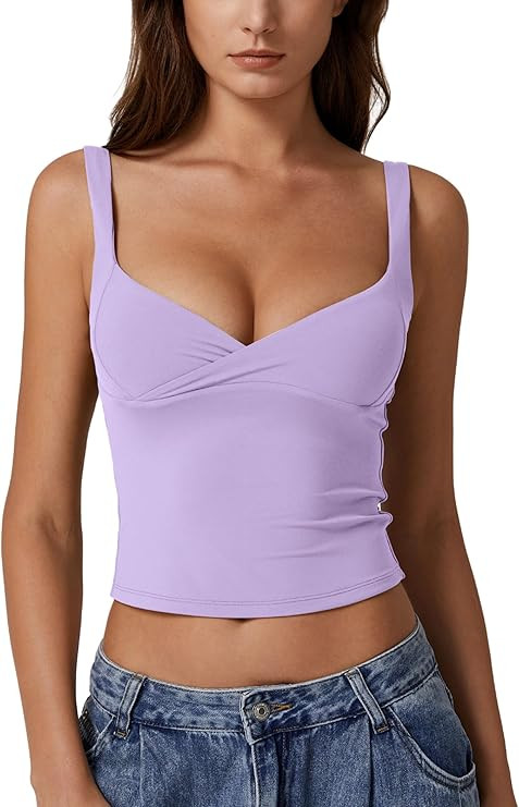 QINSEN Women's V Neck Tank Tops Double Lined Adjustable Strap Camisole Shirt | Amazon (US)
