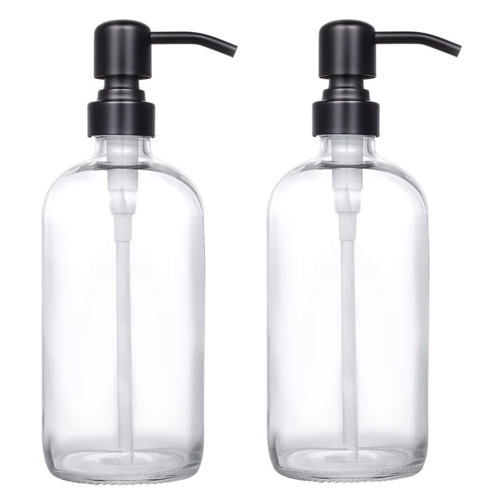 2 Pack Thick Clear Glass Pint Jar Soap Dispenser with Matte Black Stainless Steel Pump, 16ounce C... | Amazon (US)