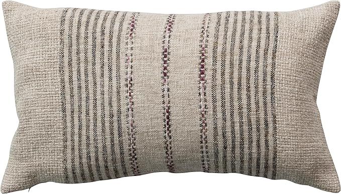 Bloomingville 20 Inches Woven Cotton and Linen Blend Lumbar Embroidered Stripes, Multicolored Pil... | Amazon (US)