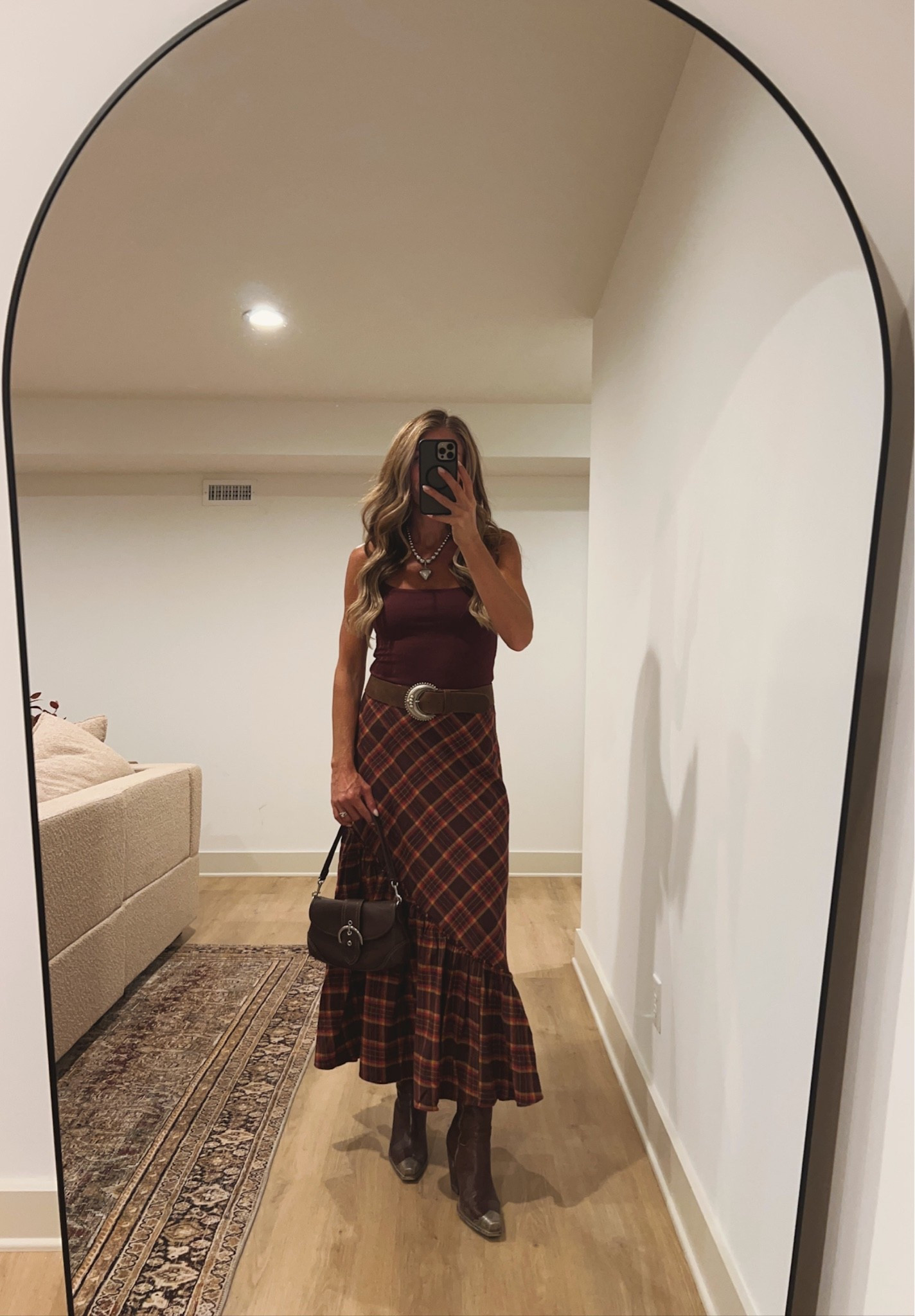 Taking this plaid midi skirt into pre fall with a simple tank and western boots! An easy outfit for those in between weather days!

Wearing a size 4 in the skirt.

#LTKootd #LTKTall #LTKSeasonal