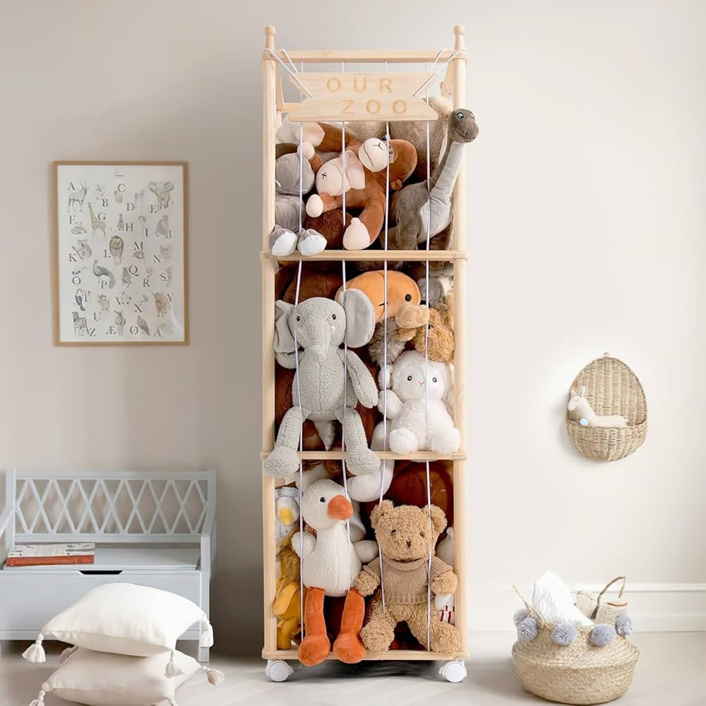 Mloong Stuffed Animal Storage, Wood Stuffed Animal Zoo Storage,Space Save Toy Organizer, Extra La... | Amazon (US)