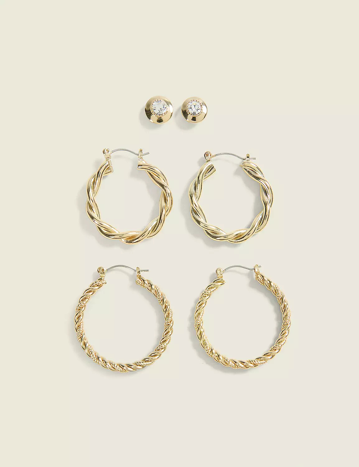 Gold Textured Hoop & CZ Stud 3 Pack | Lane Bryant (US)
