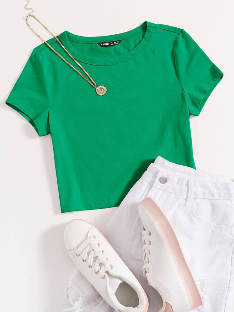 SHEIN EZwear Round Neck Solid Tee | SHEIN