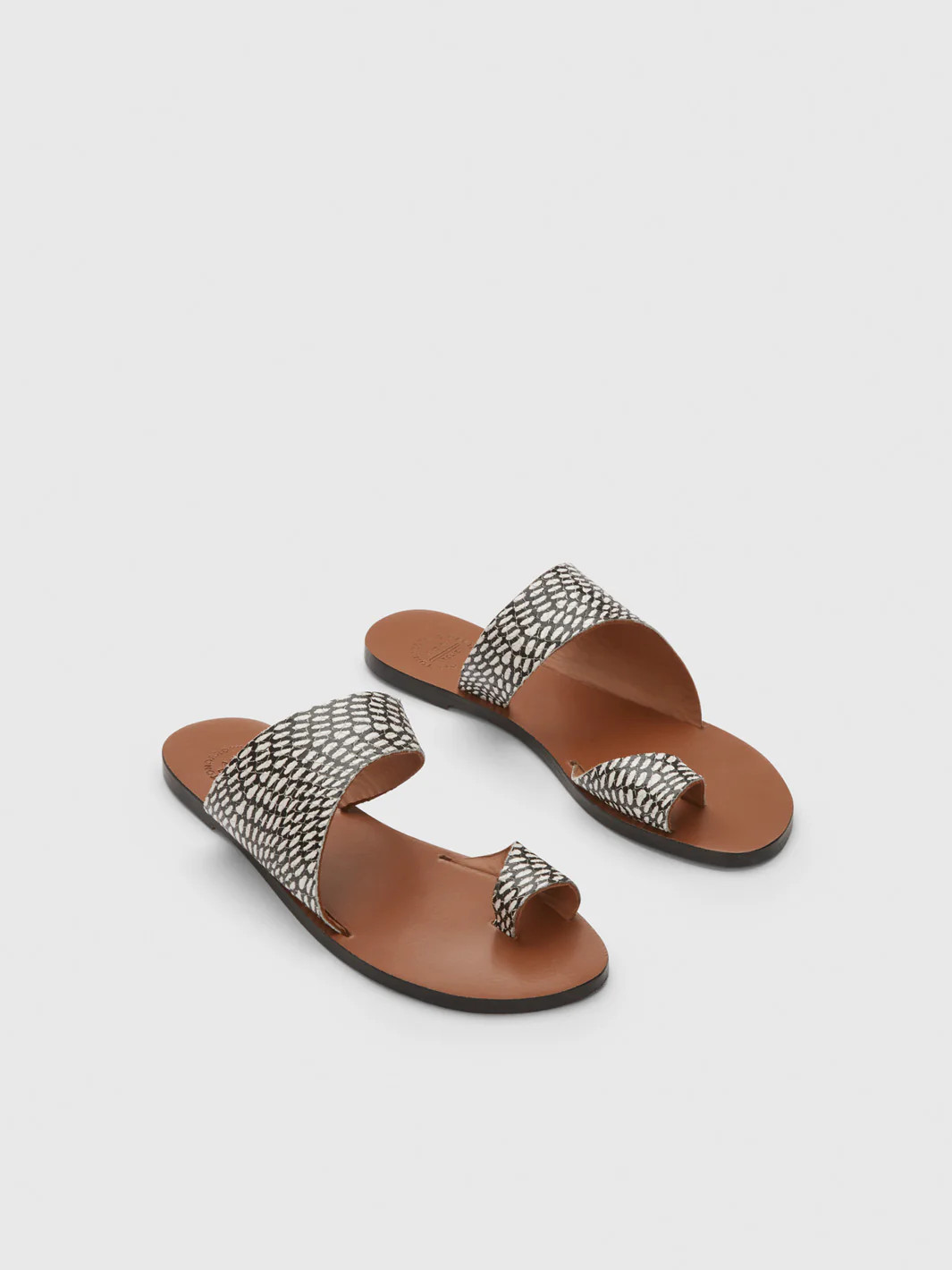 Centola Black/Linen Printed Graphic Snake Nappa Cutout sandals | ATP Atelier