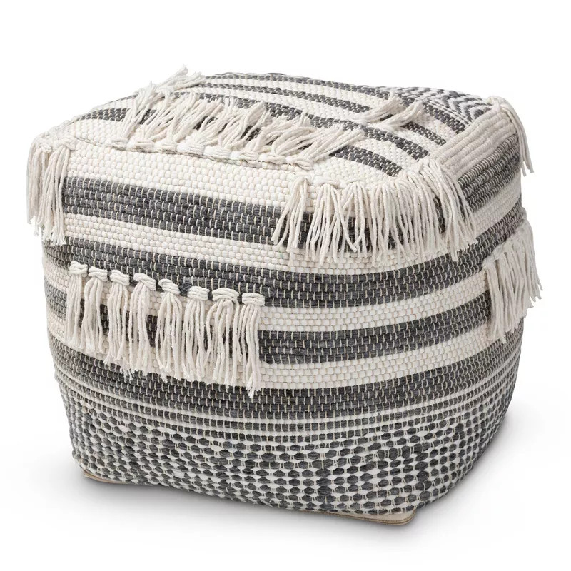 Kirby Handwoven Moroccan Inspired Pouf Ottoman Gray/Ivory - Baxton Studio | Target