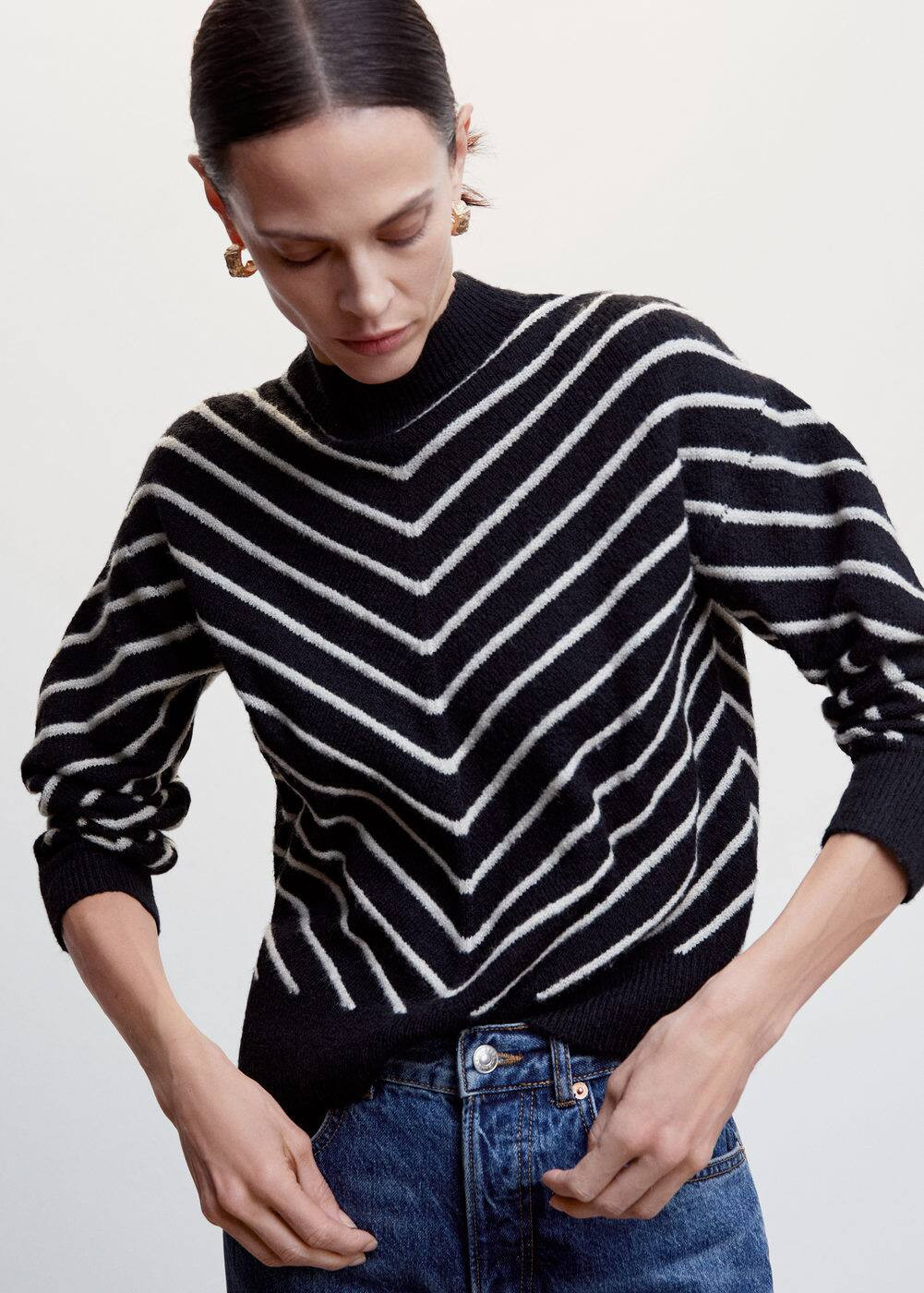 Stripe-print sweater with perkins neck -  Women | Mango USA | MANGO (US)