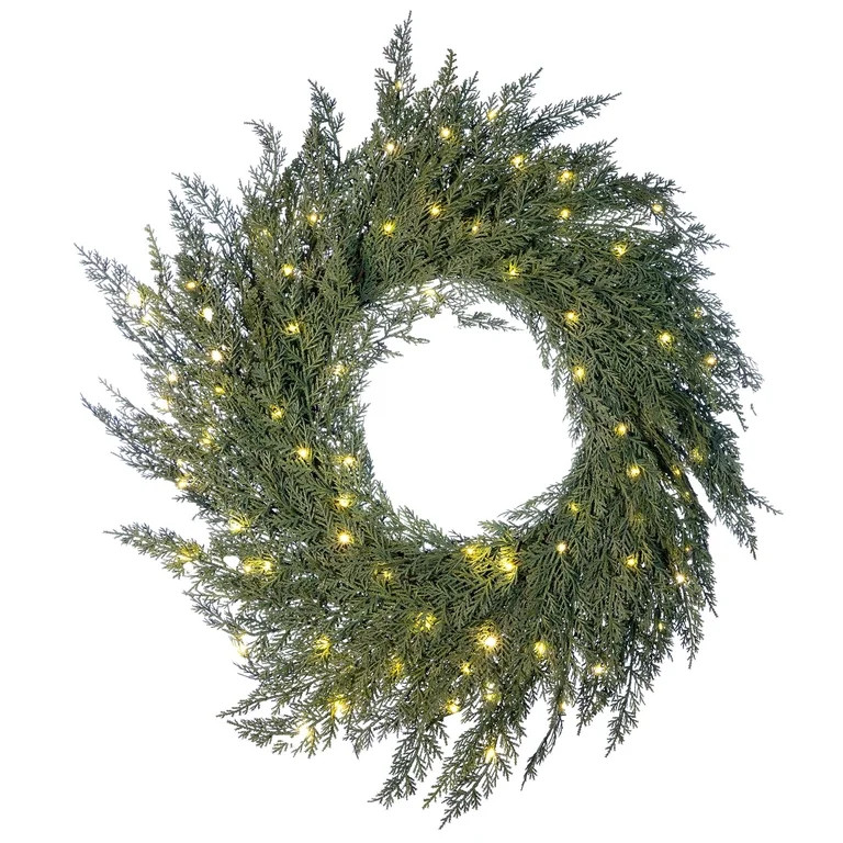 24 in. Pre-Lit LED Wreath - Cypress | Walmart (US)