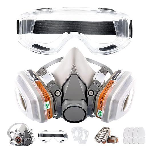 Respirator Reusable Half Face Cover Gas Mask with Safety Glasses, Filters for Painting, chemical,... | Amazon (US)