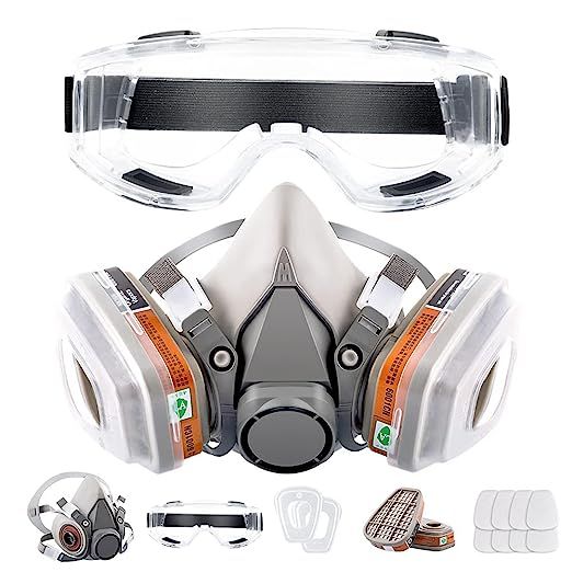 Respirator Mask Reusable Half Face Cover Gas Mask with Safety Glasses, Paint Face Cover Face Shie... | Amazon (US)