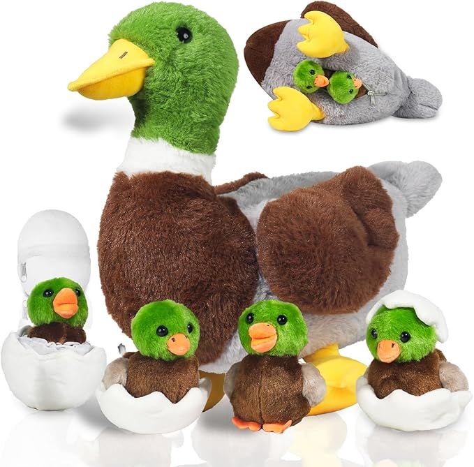 5 Pcs Duck Stuffed Animals Sets, Mommy Duck Plush Toy with Stuffed Ducklings in Zippered Belly fo... | Amazon (US)