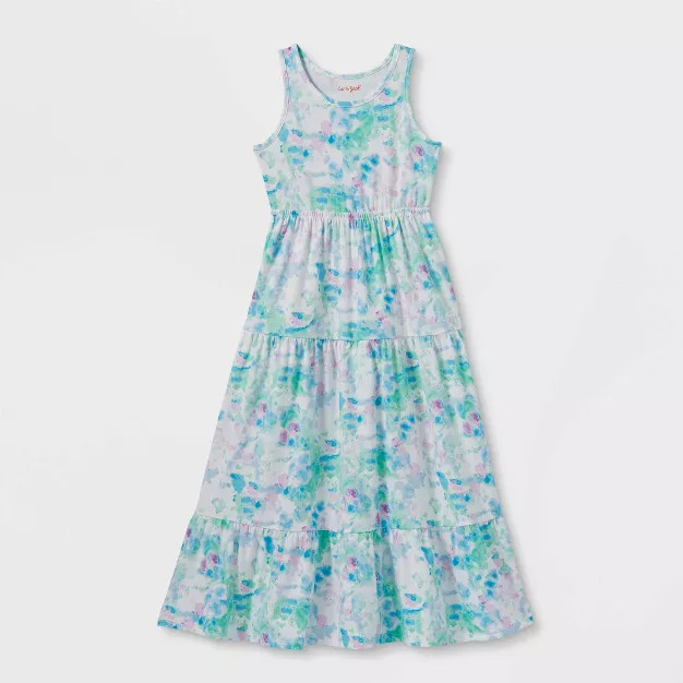 Girls' Tie-Dye Tiered Maxi Dress - Cat & Jack™ White/Green | Target