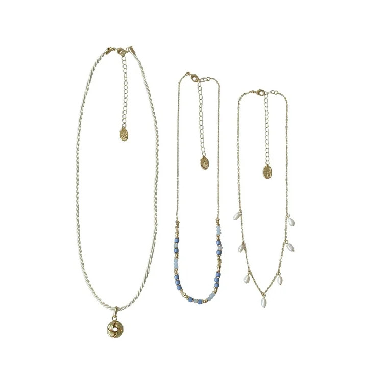 Time And Tru Women's Knot Pandent/Genuine Pearls 3 Piece Necklace Set | Walmart (US)