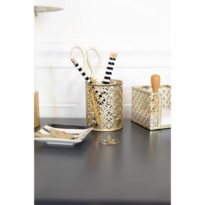 Blu Monaco gold pen holder for desk