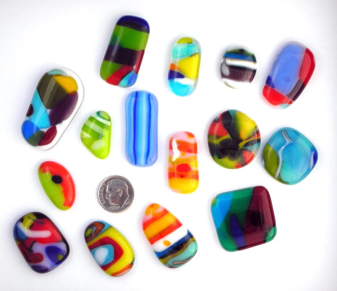 15 Colorful Glass Cabochons, Fused Glass Jewelry, Fused Glass Pendants - Etsy | Etsy (Global)