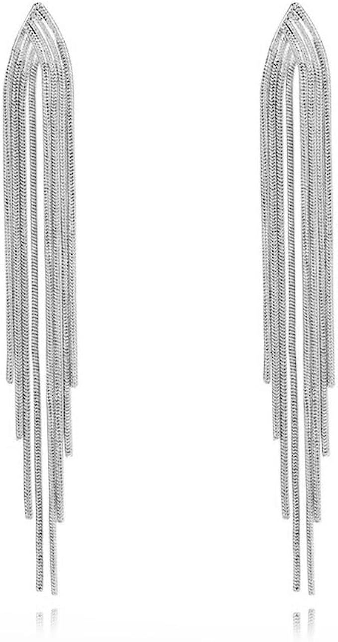 Gold Tassel Earrings for Women Silver Fringe Earrings Star Dangle Earrings Long Metal Chain Tasse... | Amazon (US)