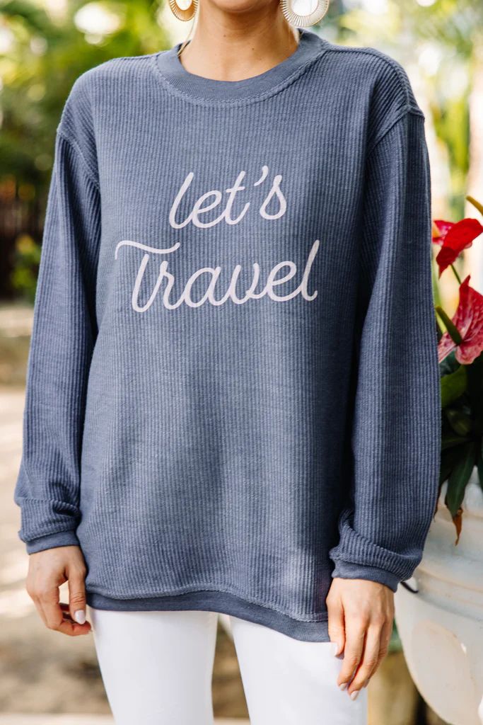 Let's Travel Corded Navy Blue Sweatshirt | The Mint Julep Boutique