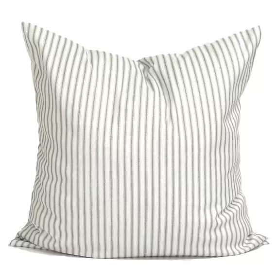 Ticking Stripe Pillow, Farmhouse Pillow Covers, Gray Ticking Pillow Covers, Farmhouse Decor | Etsy (US)