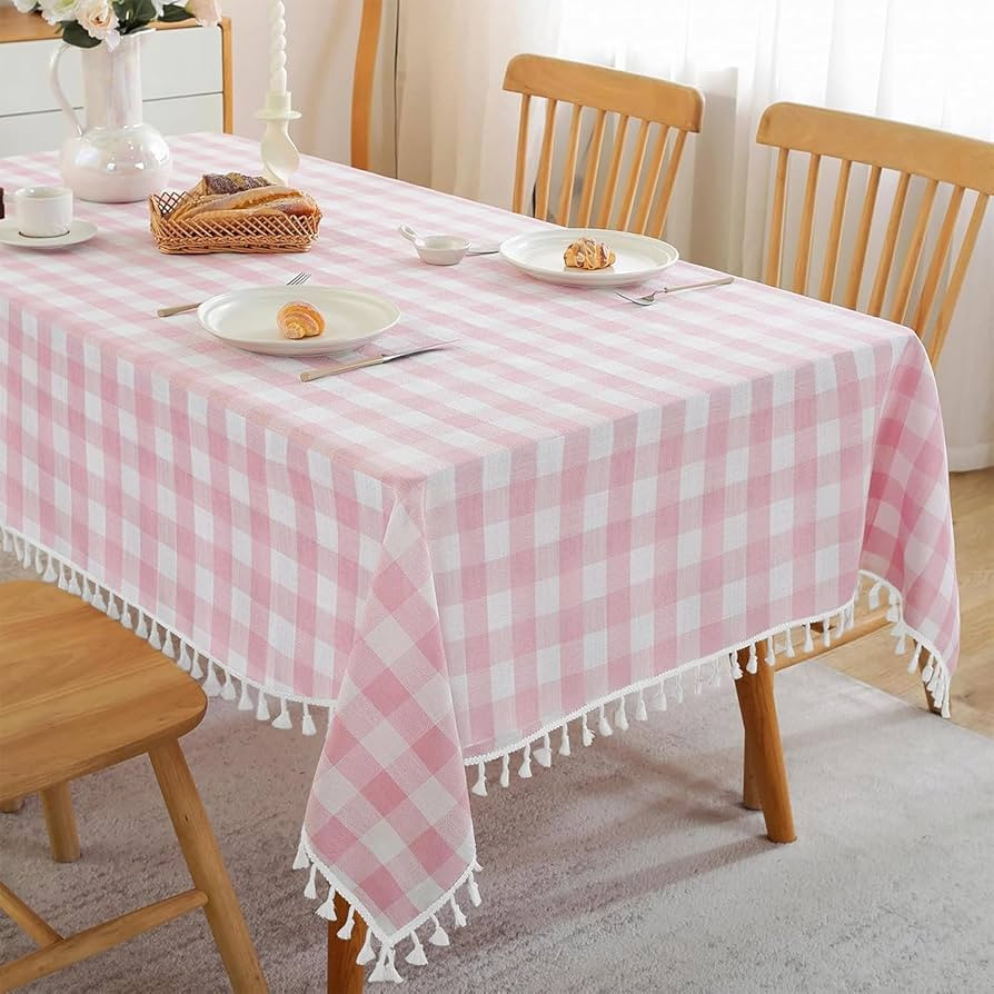 JIALE Gingham Tablecloth Rectangle Cotton Linen Fabric Checkered Table Cloth with Tassel Washable... | Amazon (US)