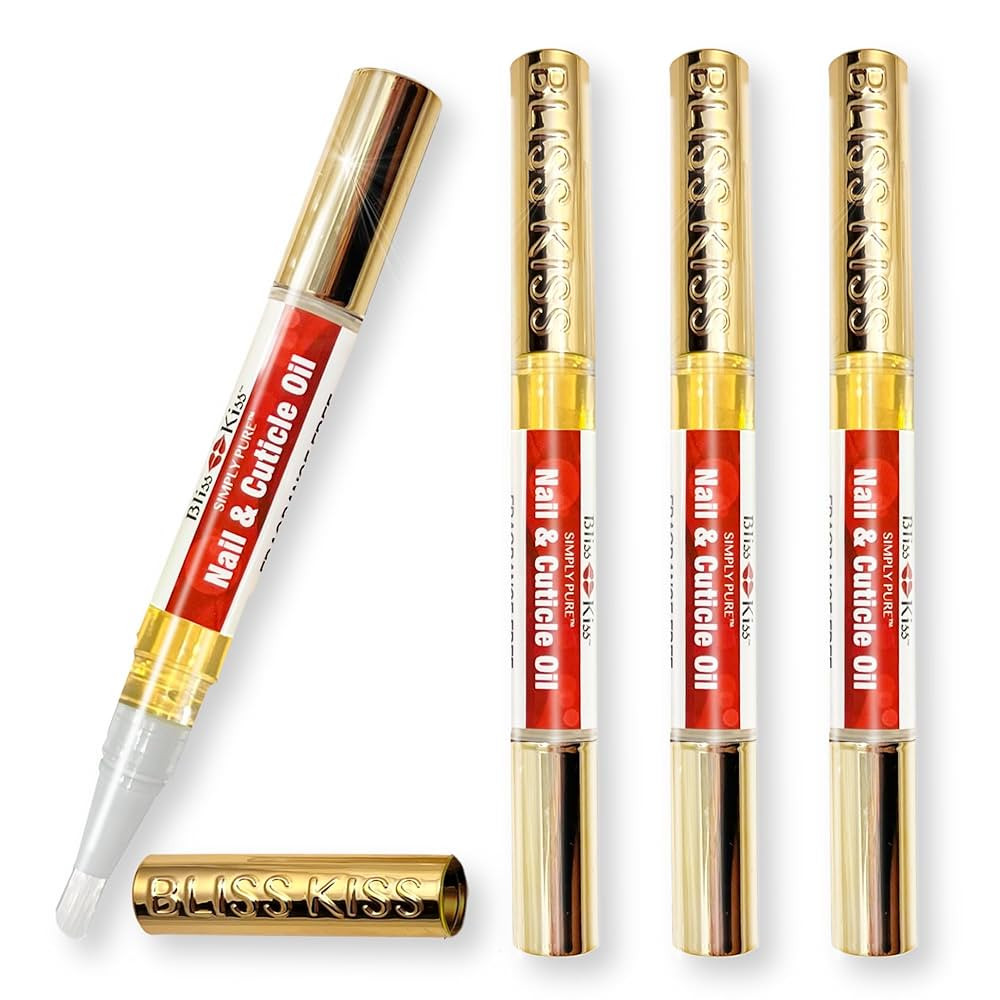 Bliss Kiss | Fragrance Free 4 Nail Oil Cuticle Pens w/Vitamin E & Jojoba⏤Nail Strengthener Nail... | Amazon (US)
