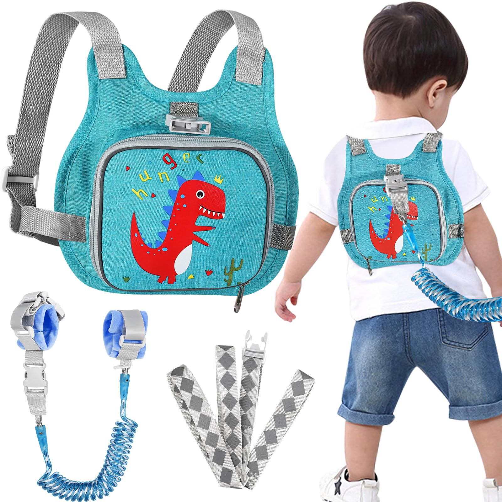 Toddler Harness Leash + Anti Lost Wrist Link, Accmor Dinosaur Baby Harnesses with Kids Leashes fo... | Amazon (US)