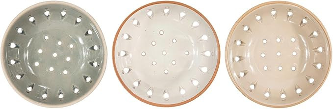 Creative Co-Op Stoneware Berry Colander Bowls, Set of 3, 5" Diameter x 2" High, Natural Earth Ton... | Amazon (US)