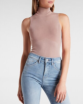 Body Contour Mock Neck Sleeveless Open Back Sweater Thong Bodysuit | Express