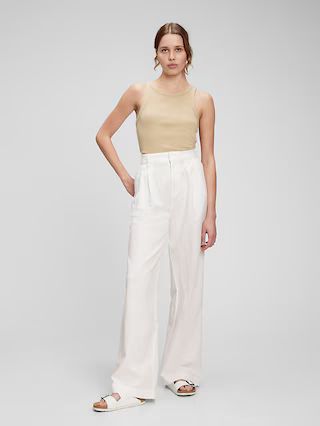 High Rise Linen-Cotton Pleated Wide Leg Pants with Washwell | Gap (US)
