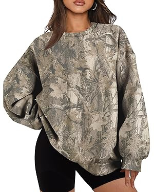 Womens Camo Sweatshirt Oversized Graphic Maple Leaf Print Crewneck Long Sleeve Y2k Trendy Fall Pu... | Amazon (US)