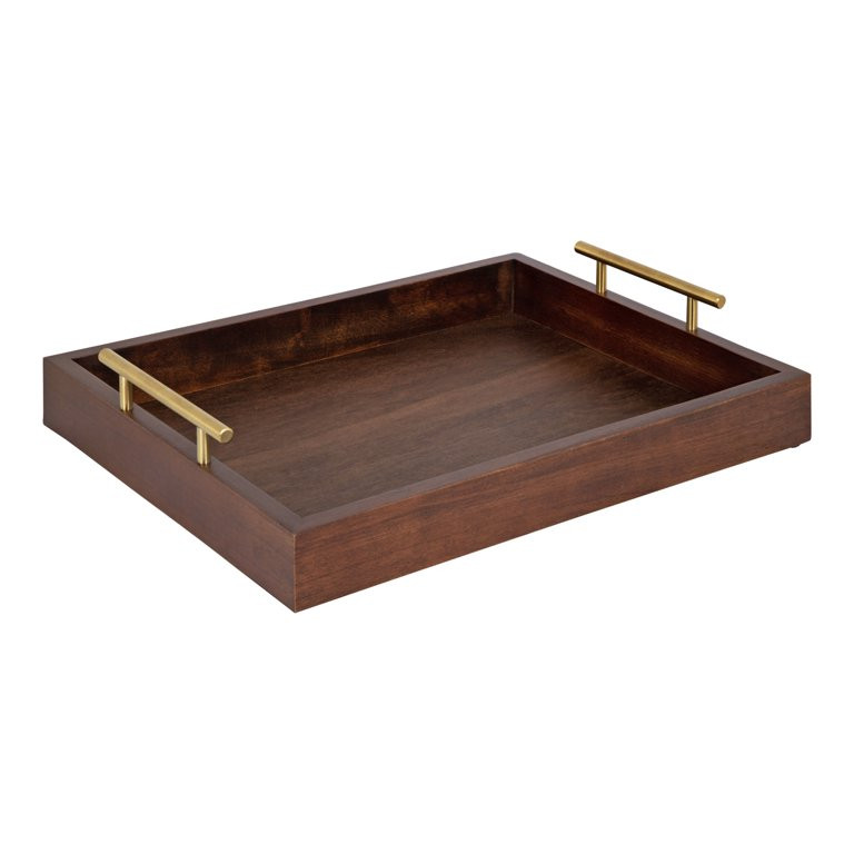 Kate and Laurel Lipton Decorative Wooden Tray with Metal Gold Handles, 16.5" x 12.25", Dark Walnu... | Walmart (US)