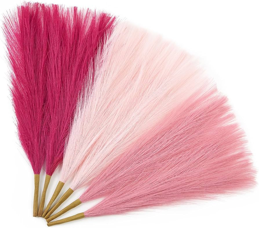 Serwalin Hot Pink & Blush & Pink Pampas Grass Decor, 17.7 Inch 6pcs Faux Pampas Grass, Artificial... | Amazon (US)
