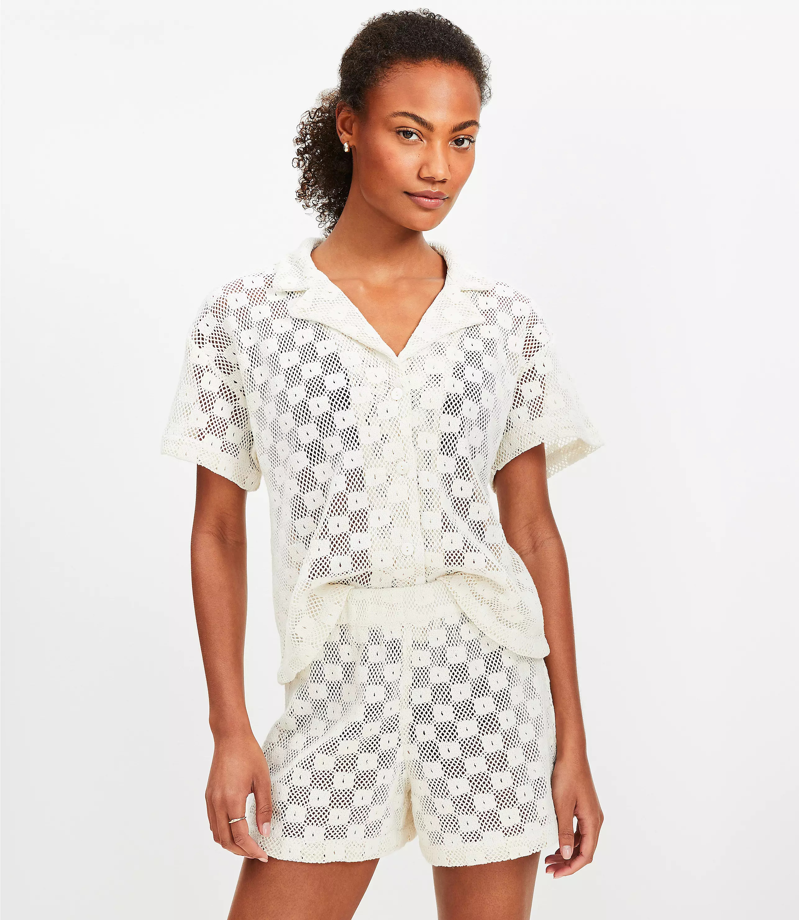 LOFT Beach Square Crochet Drawstring Shorts | LOFT