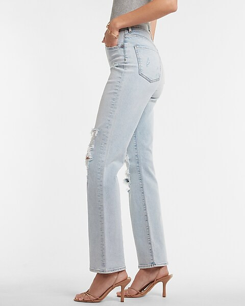 Super High Waisted Ripped 90s Bootcut Jeans | Express