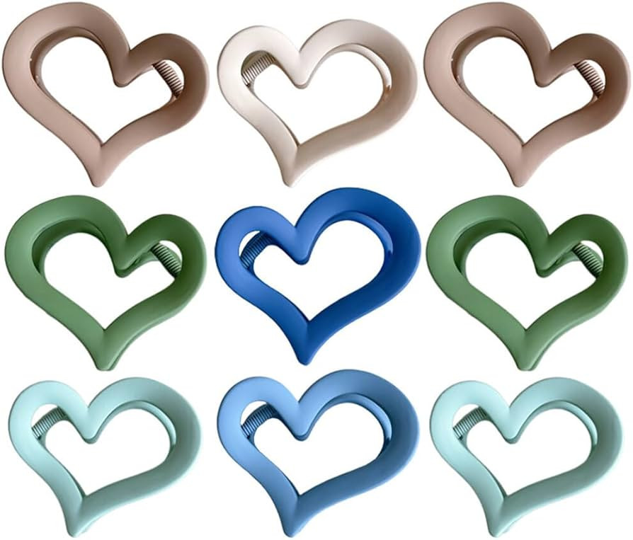 9Pcs Hair Claw Clips Heart Shape Hair Clips Acrylic Heart Hair Clips Fashion Hair Accessories Non... | Amazon (UK)
