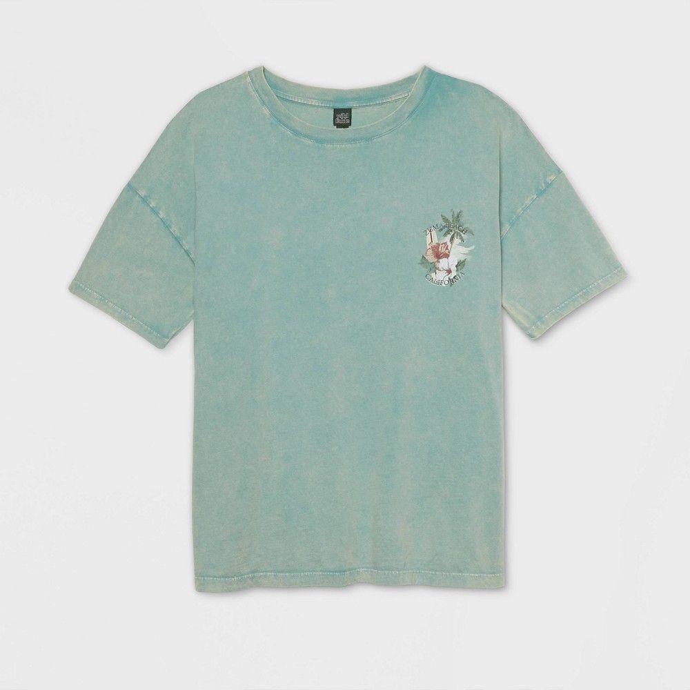 Women's Floral Print Short Sleeve Beach Graphic Oversized T-Shirt - Wild Fable Teal L, Blue | Target