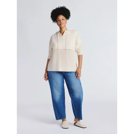 Time and Tru Women's and Women's Plus Fashion Mixed Media Hoodie, Sizes XS-4X - Walmart.com | Walmart (US)