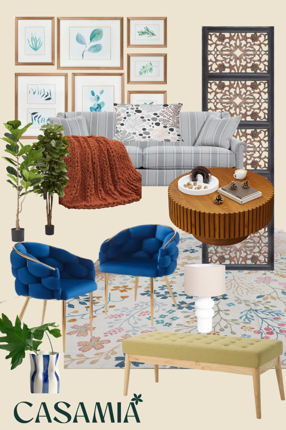 Fresh Transitional Living Room with Pops of Blue and Botanical Touches 

 #LTKU #LTKHome #LTKStyleTip