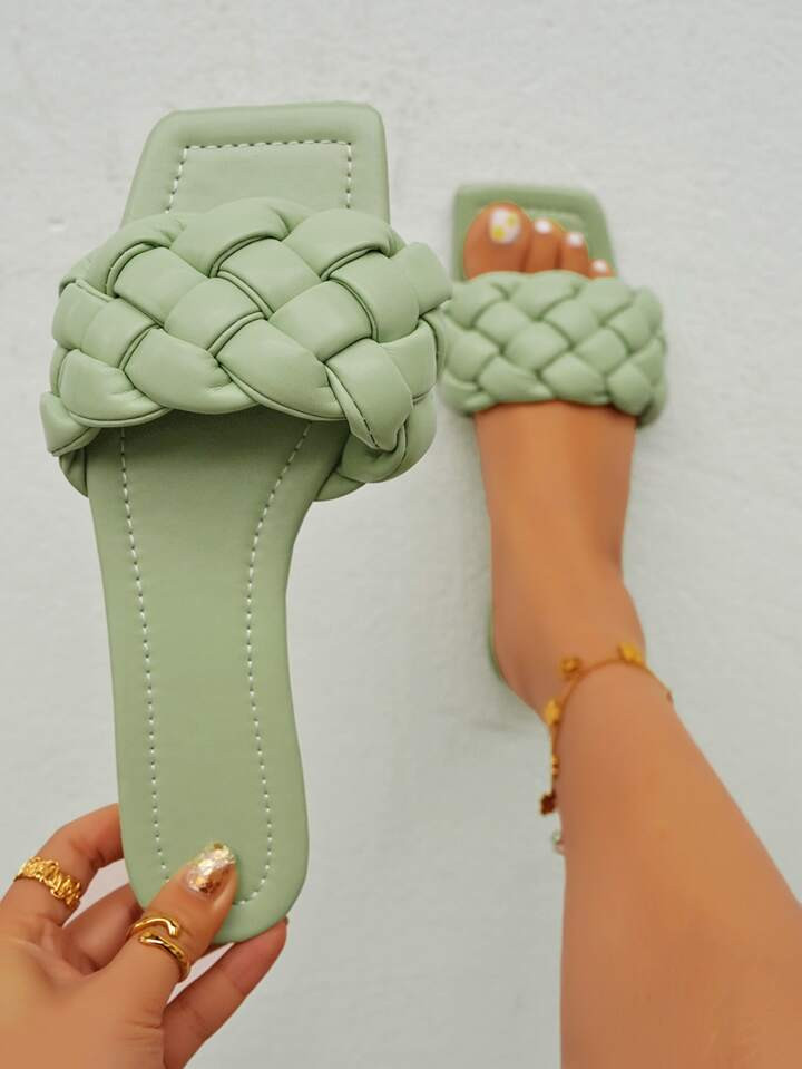 Women's Mint Green Holiday Solid Color Woven Sandals | SHEIN