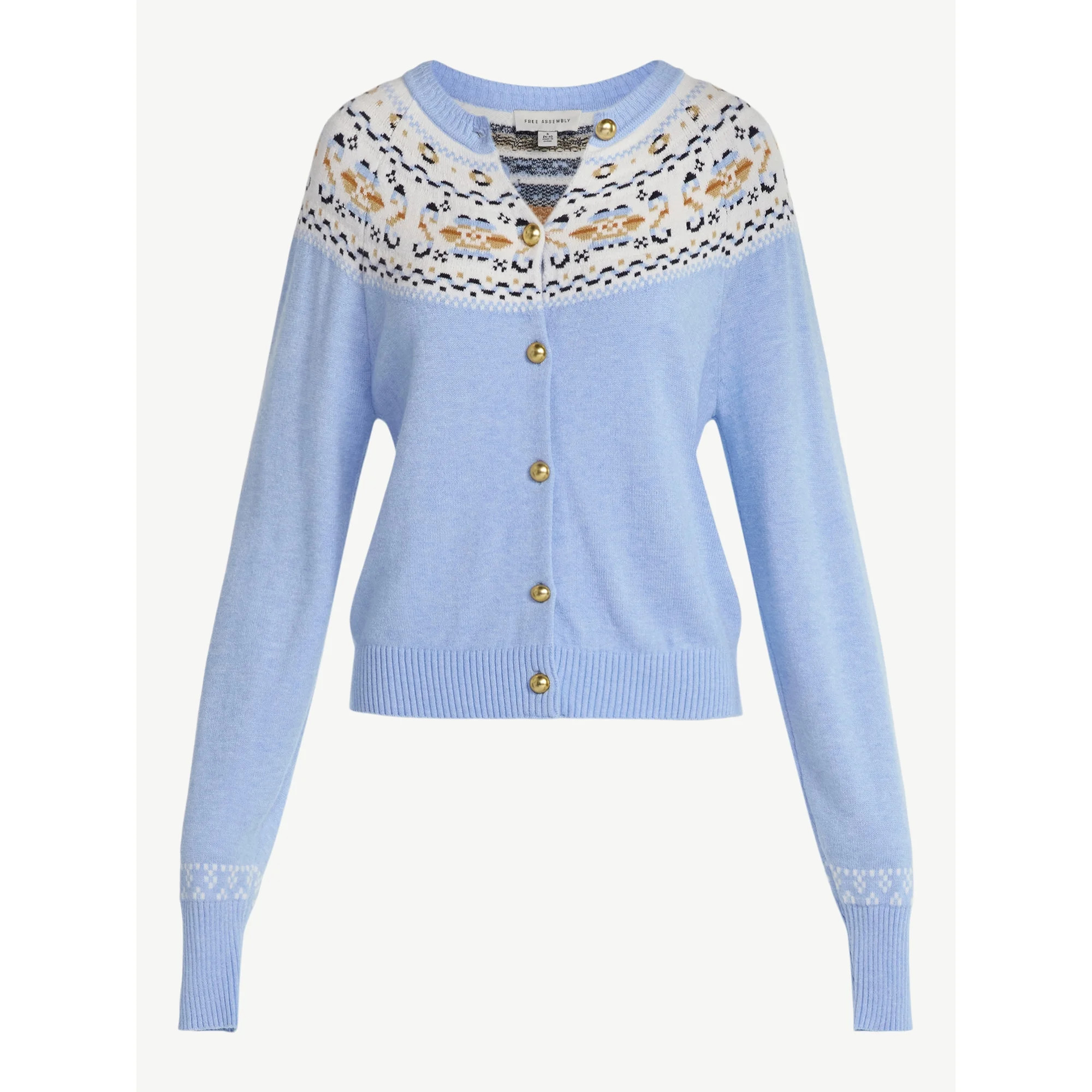 Free Assembly Women's Cozy Yarn Fair Isle Cardigan Sweater, Midweight, Sizes XS-XXL | Walmart (US)