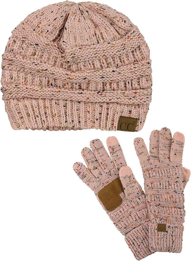 C.C Unisex Soft Stretch Cable Knit Beanie and Anti-Slip Touchscreen Gloves 2 Pc Set 2 Pc Set | Amazon (US)