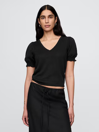 Linen-Blend Puff-Sleeve Sweater Top | Gap (CA)