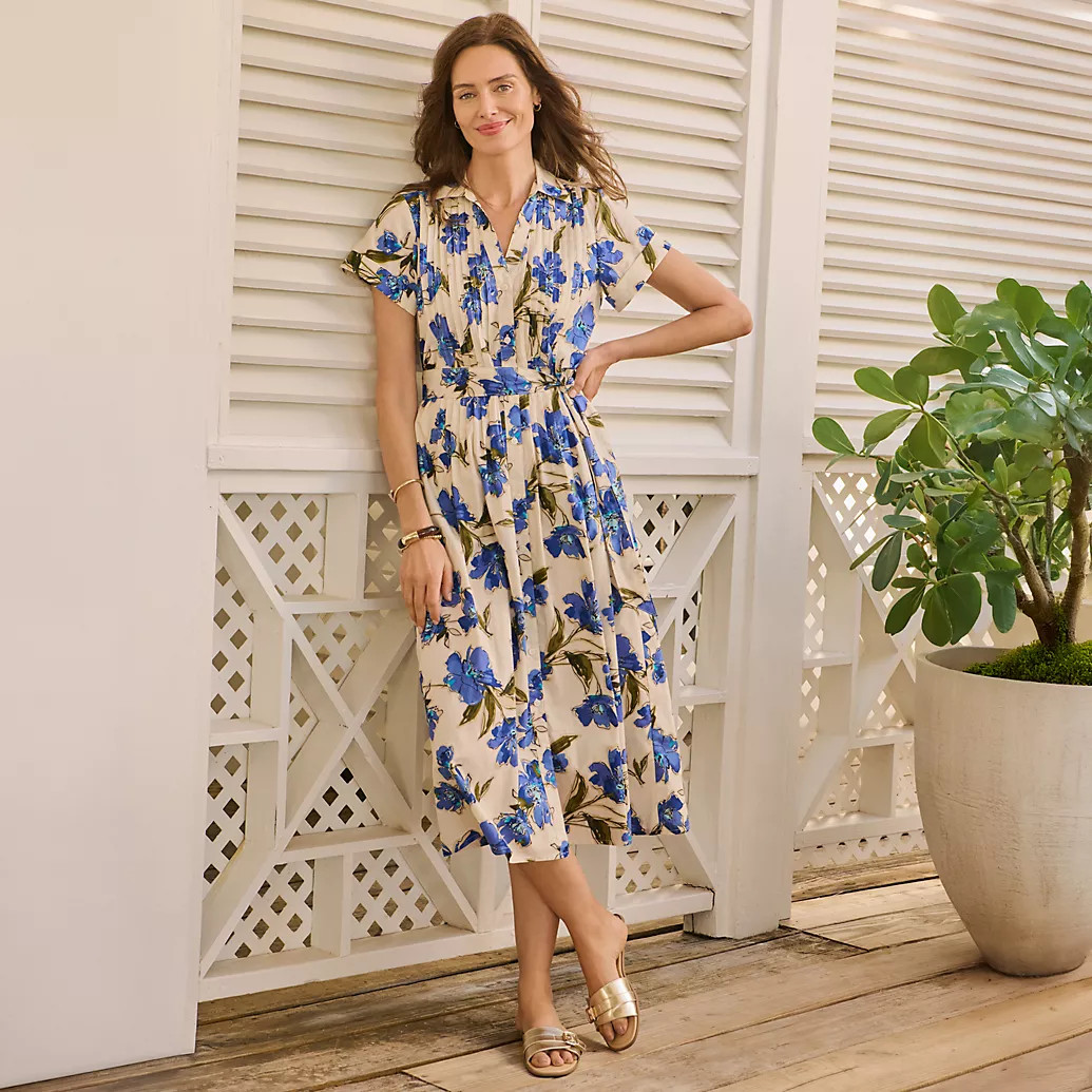 Women's Poplin Pintuck Detail Shirt Dress | Lands' End (US)