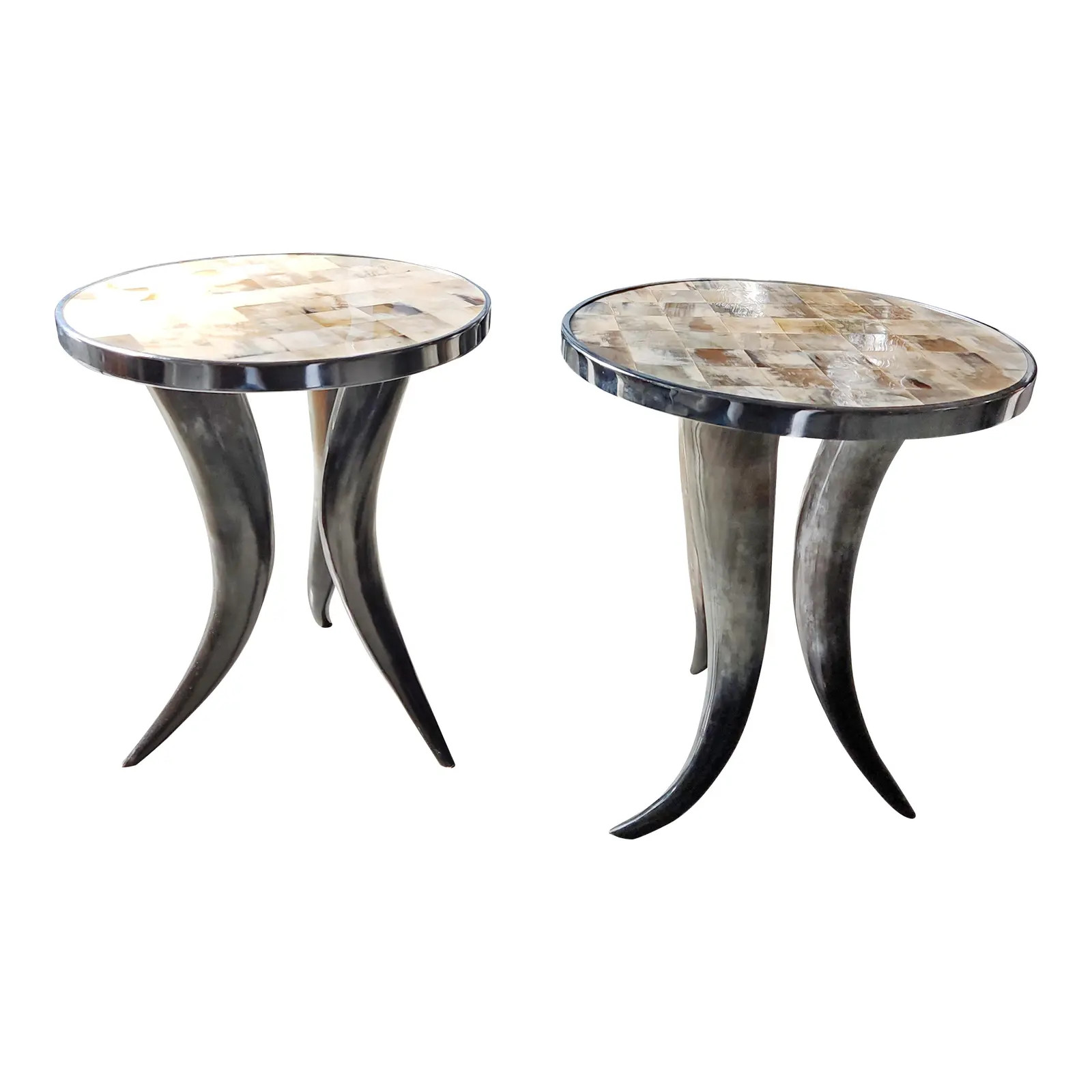 1990s Striking Tessellated Horn Side Tables - a Pair | Chairish